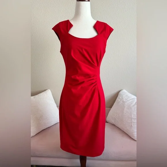 strapless open back dress Calvin Klein Red Side Ruched Dress- Size 12  The Saved Collection